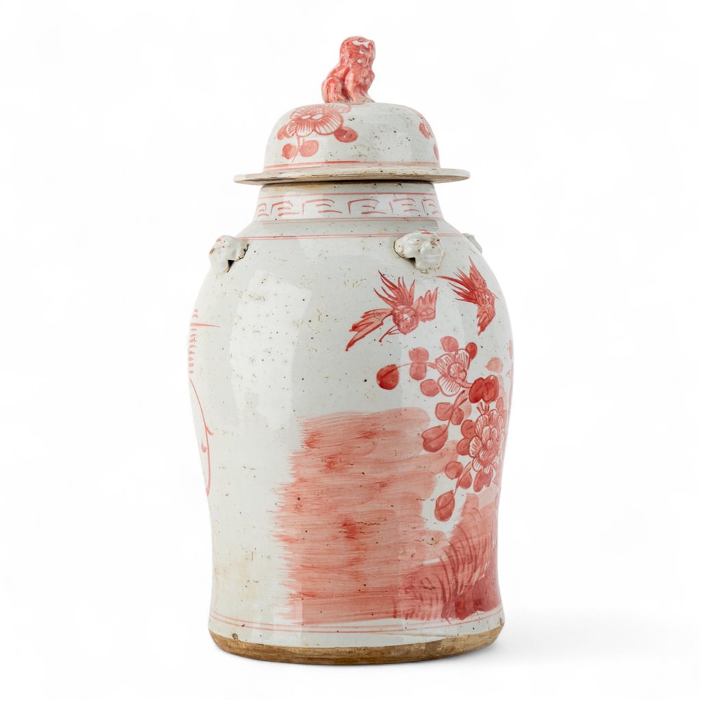 Danny's Fine Porcelain Home Decor Danny's Fine Porcelain Red Jar – Bird & Floral & Warrior Motif 51195