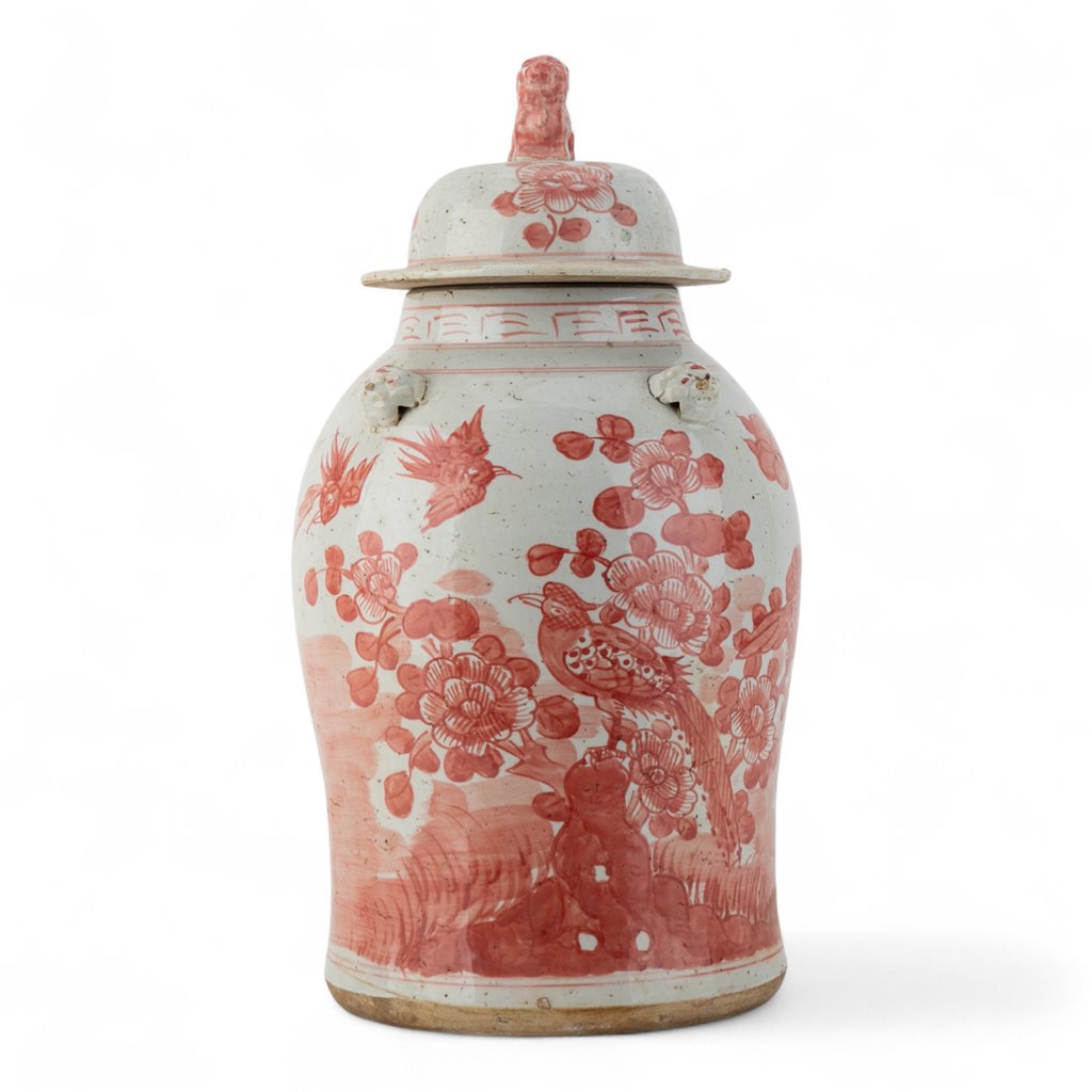 Danny's Fine Porcelain Home Decor Danny's Fine Porcelain Red Jar – Bird & Floral & Warrior Motif 51195