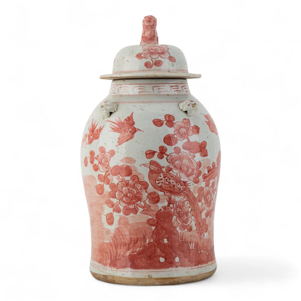 Danny's Fine Porcelain Home Decor Danny's Fine Porcelain Red Jar – Bird & Floral & Warrior Motif 51195