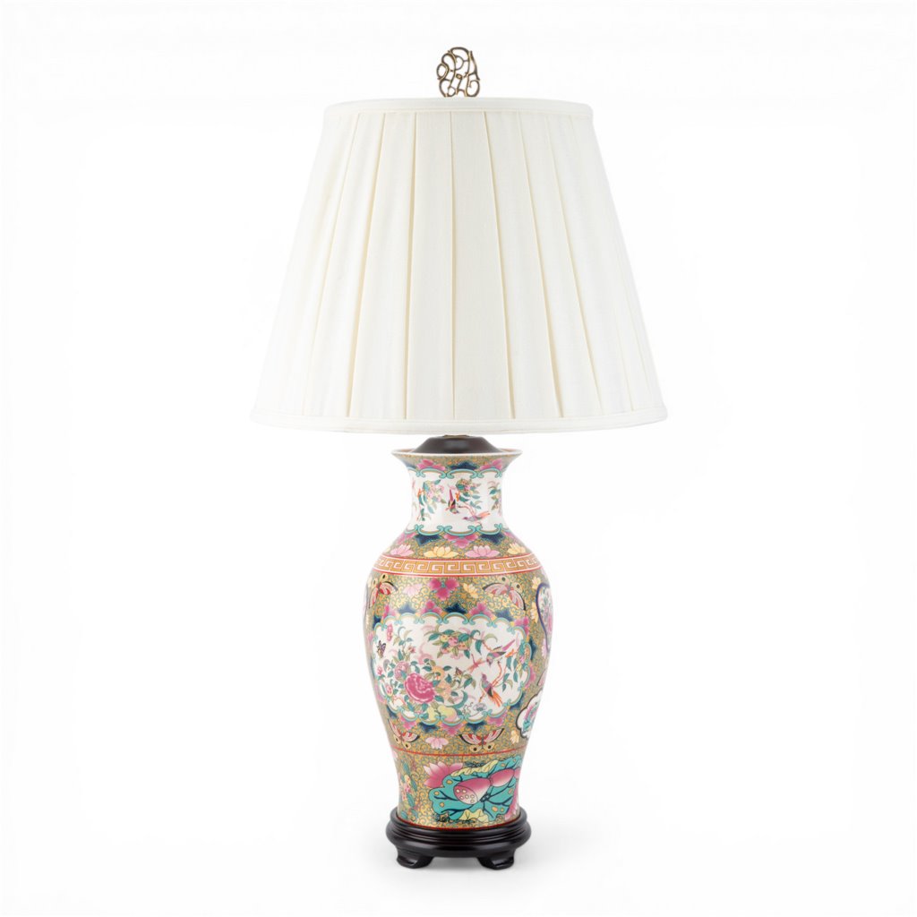 Danny's Fine Porcelain Home Decor Danny's Fine Porcelain Rose Medallion Canton Vase Lamp[337-16-Be] Featuring A Richly Detailed Rose