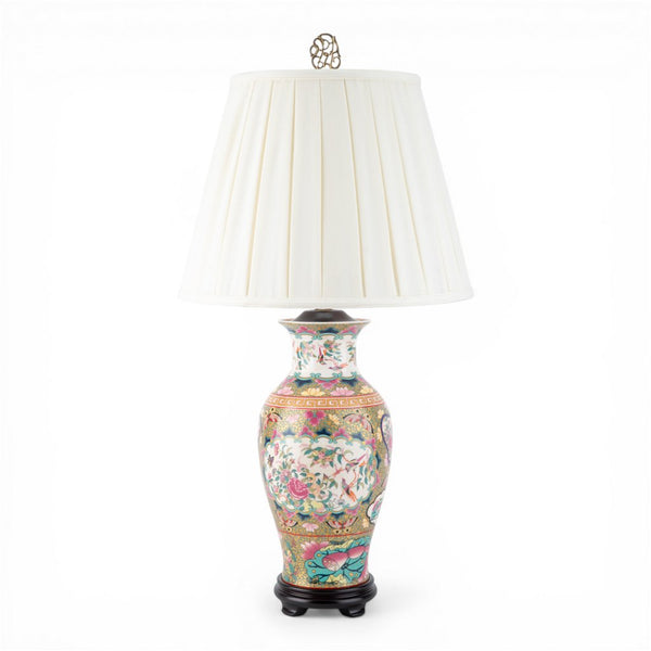 Danny's Fine Porcelain Home Decor Danny's Fine Porcelain Rose Medallion Canton Vase Lamp[337-16-Be] Featuring A Richly Detailed Rose