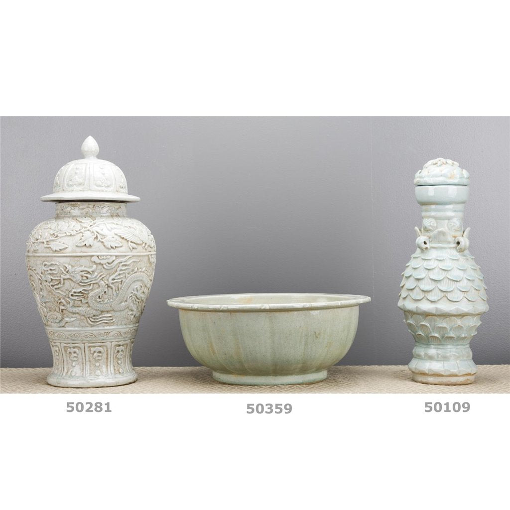 Danny's Fine Porcelain Home Decor Danny's Fine Porcelain Round Basin - Carved Celadon Porcelain 50359