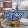 Danny's Fine Porcelain Home Decor Danny's Fine Porcelain Round Bowl With Bronze Base-Blue And White 14095