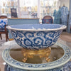 Danny's Fine Porcelain Home Decor Danny's Fine Porcelain Round Bowl With Bronze Base-Blue And White 14095