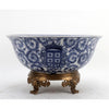 Danny's Fine Porcelain Home Decor Danny's Fine Porcelain Round Bowl With Bronze Base-Blue And White 14095