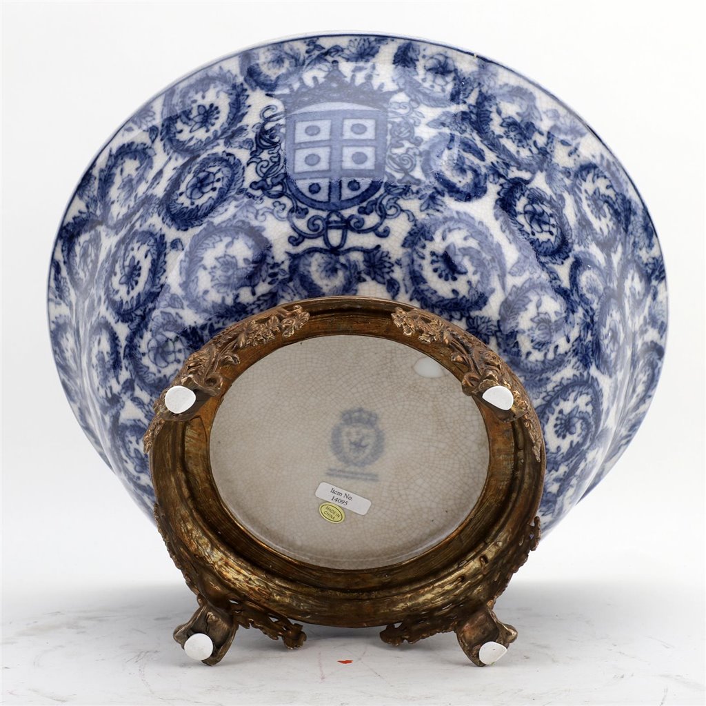 Danny's Fine Porcelain Home Decor Danny's Fine Porcelain Round Bowl With Bronze Base-Blue And White 14095