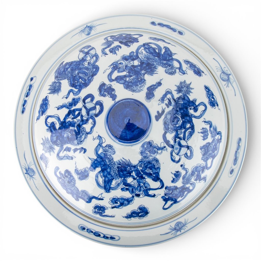 Danny's Fine Porcelain Home Decor Danny's Fine Porcelain Round Lidded Basin - Blue and White Foo Dogs