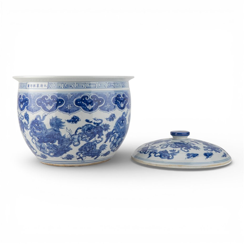 Danny's Fine Porcelain Home Decor Danny's Fine Porcelain Round Lidded Basin - Blue and White Foo Dogs