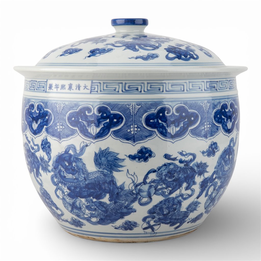 Danny's Fine Porcelain Home Decor Danny's Fine Porcelain Round Lidded Basin - Blue and White Foo Dogs