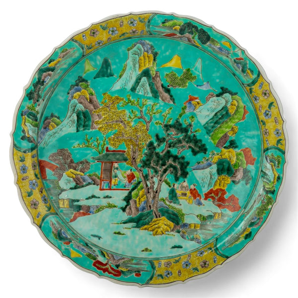 Danny's Fine Porcelain Home Decor Danny's Fine Porcelain Round Platter Teal Green Garden Scene