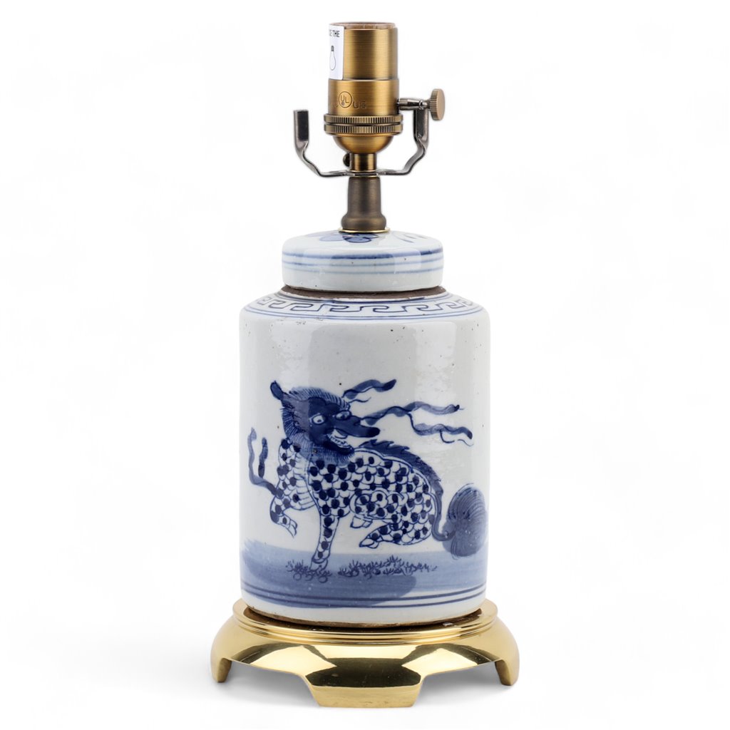 Danny's Fine Porcelain Home Decor Danny's Fine Porcelain Round Tea Jar Lamp- Blue & White Kirin - Brass Base