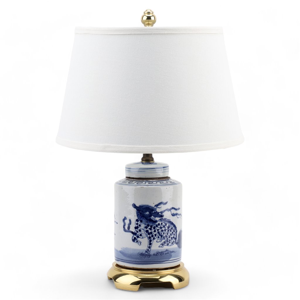Danny's Fine Porcelain Home Decor Danny's Fine Porcelain Round Tea Jar Lamp- Blue & White Kirin - Brass Base