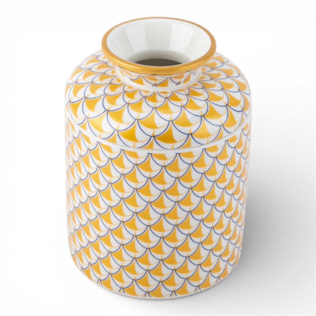 Danny's Fine Porcelain Home Decor Danny's Fine Porcelain Round Tissue Box Matted Gold Fishnet