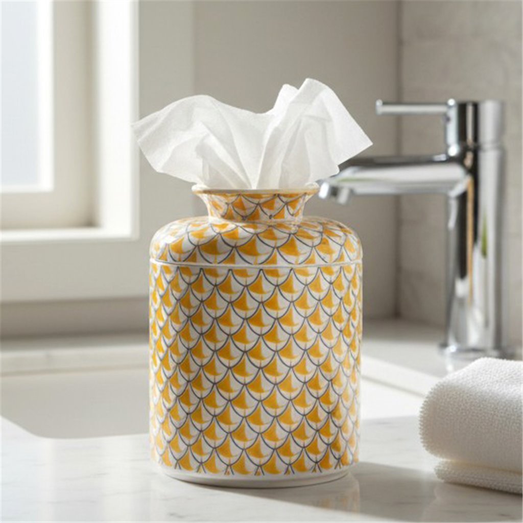 Danny's Fine Porcelain Home Decor Danny's Fine Porcelain Round Tissue Box Matted Gold Fishnet