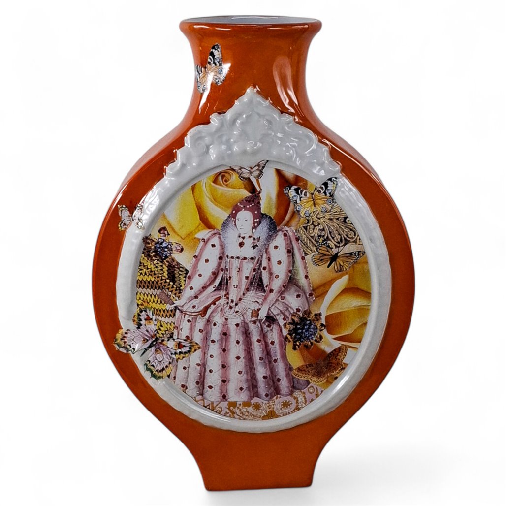 Danny's Fine Porcelain Home Decor Danny's Fine Porcelain Rust Portrait Flask Vaserust Orange Flask Vase Featuring An Ornate - CLOSEOUT SAMPLE SALE