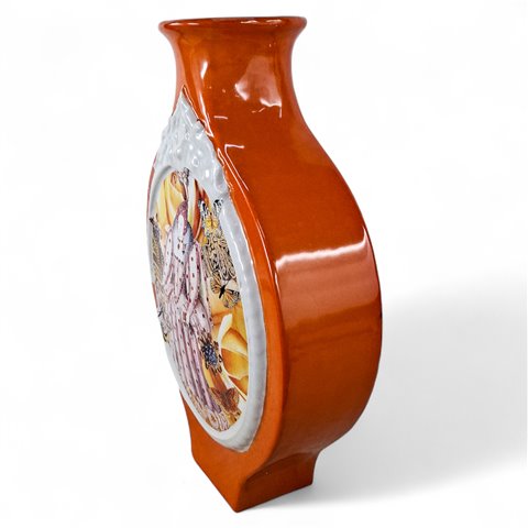Danny's Fine Porcelain Home Decor Danny's Fine Porcelain Rust Portrait Flask Vaserust Orange Flask Vase Featuring An Ornate - CLOSEOUT SAMPLE SALE