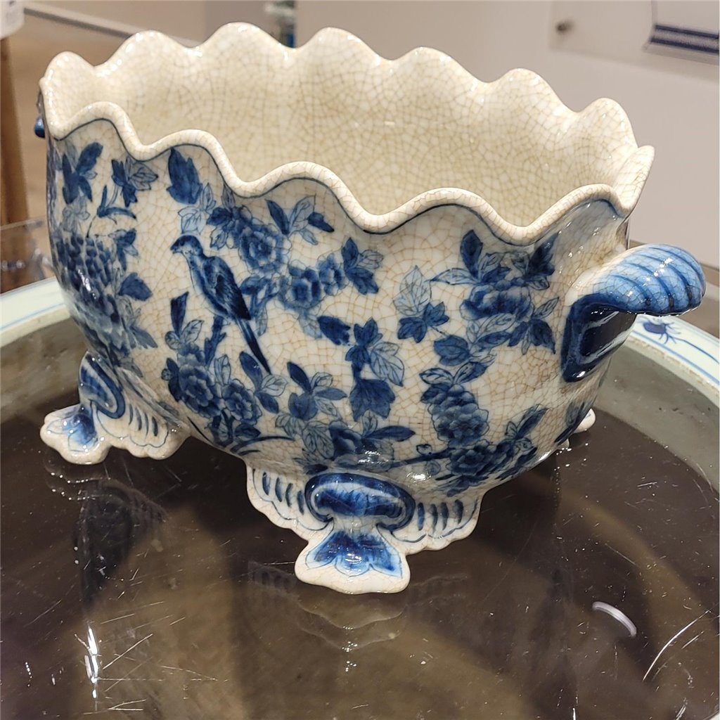 Danny's Fine Porcelain Home Decor Danny's Fine Porcelain Scallop Edge Porcelain Oval Basin -Blue Birds 14166