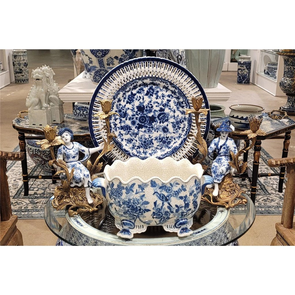 Danny's Fine Porcelain Home Decor Danny's Fine Porcelain Scallop Edge Porcelain Oval Basin -Blue Birds 14166