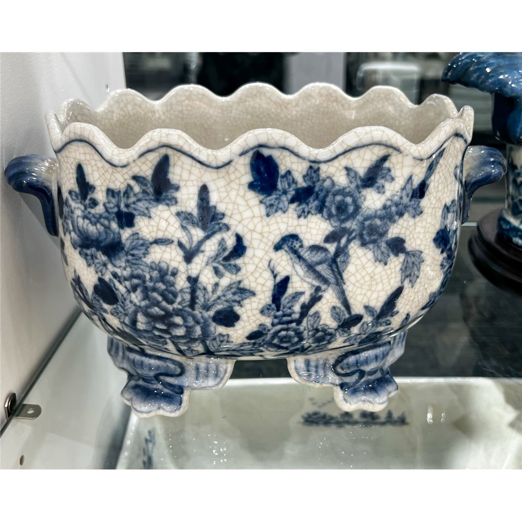 Danny's Fine Porcelain Home Decor Danny's Fine Porcelain Scallop Edge Porcelain Oval Basin -Blue Birds 14166