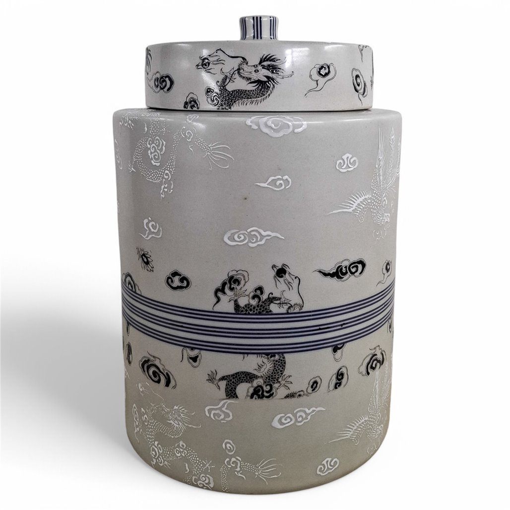 Danny's Fine Porcelain Home Decor Danny's Fine Porcelain Silver Garden Jarcylindrical Lidded Jar Featuring Delicate Silver-gray - CLOSEOUT SAMPLE SALE