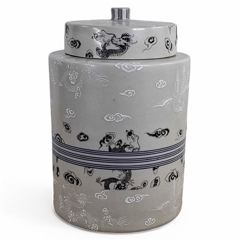 Danny's Fine Porcelain Home Decor Danny's Fine Porcelain Silver Garden Jarcylindrical Lidded Jar Featuring Delicate Silver-gray - CLOSEOUT SAMPLE SALE