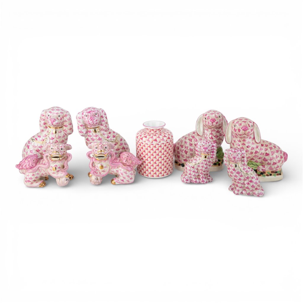 Danny's Fine Porcelain Home Decor Danny's Fine Porcelain Small Pair of Lucky Foo Dog – Pink Fishnet