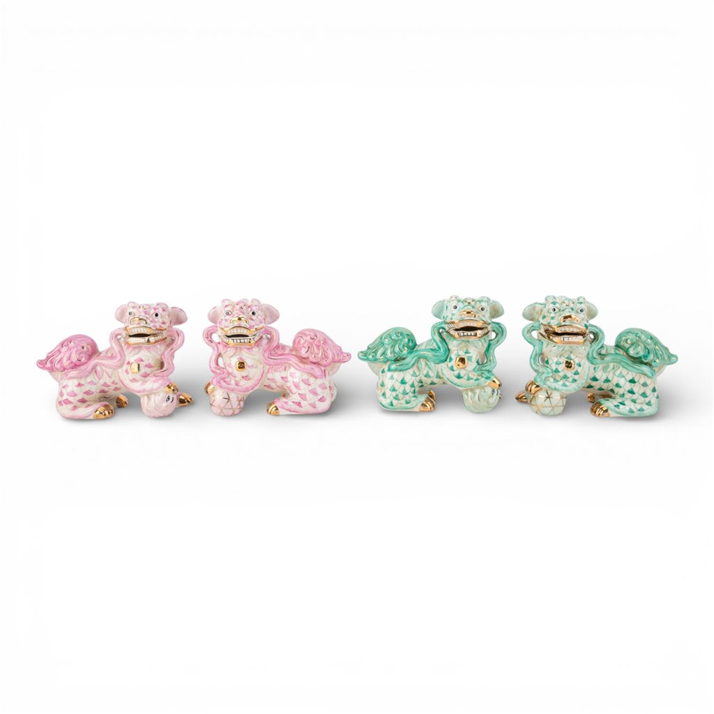 Danny's Fine Porcelain Home Decor Danny's Fine Porcelain Small Pair of Lucky Foo Dog – Pink Fishnet