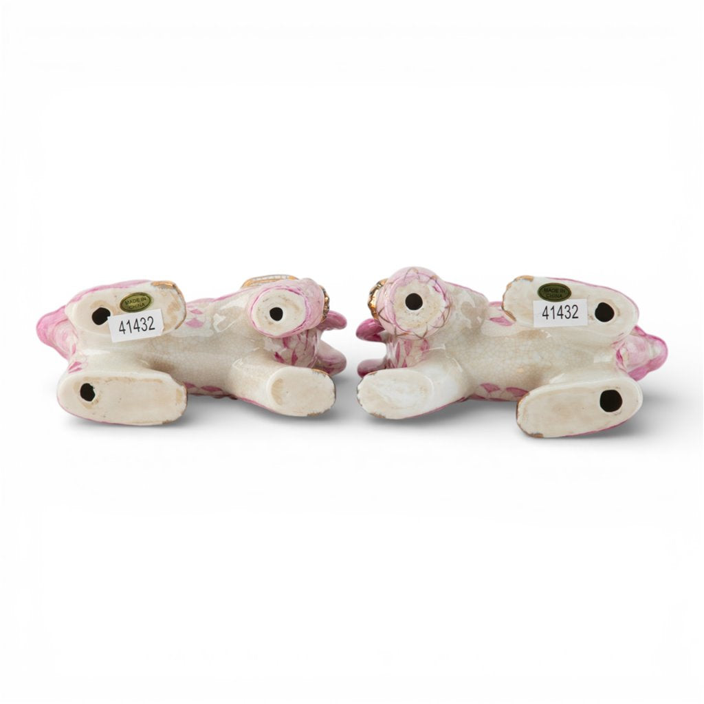 Danny's Fine Porcelain Home Decor Danny's Fine Porcelain Small Pair of Lucky Foo Dog – Pink Fishnet