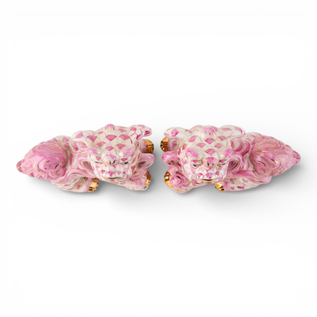 Danny's Fine Porcelain Home Decor Danny's Fine Porcelain Small Pair of Lucky Foo Dog – Pink Fishnet