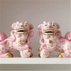 Danny's Fine Porcelain Home Decor Danny's Fine Porcelain Small Pair of Lucky Foo Dog – Pink Fishnet