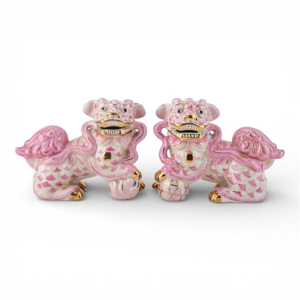 Danny's Fine Porcelain Home Decor Danny's Fine Porcelain Small Pair of Lucky Foo Dog – Pink Fishnet