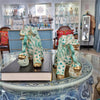 Danny's Fine Porcelain Home Decor Danny's Fine Porcelain Small Pair of Lucky Foo Dog – Teal Fishnet