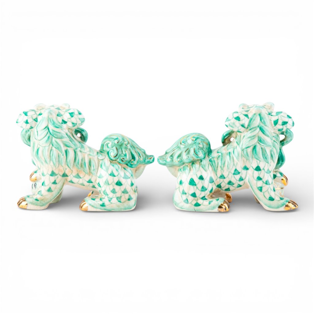 Danny's Fine Porcelain Home Decor Danny's Fine Porcelain Small Pair of Lucky Foo Dog – Teal Fishnet