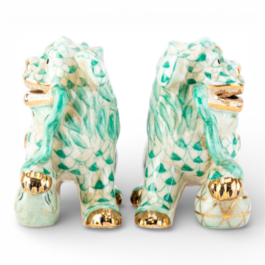 Danny's Fine Porcelain Home Decor Danny's Fine Porcelain Small Pair of Lucky Foo Dog – Teal Fishnet