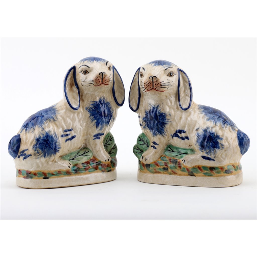 Danny's Fine Porcelain Home Decor Danny's Fine Porcelain Small Staffordshire Bunny Hares- Blue - Pair