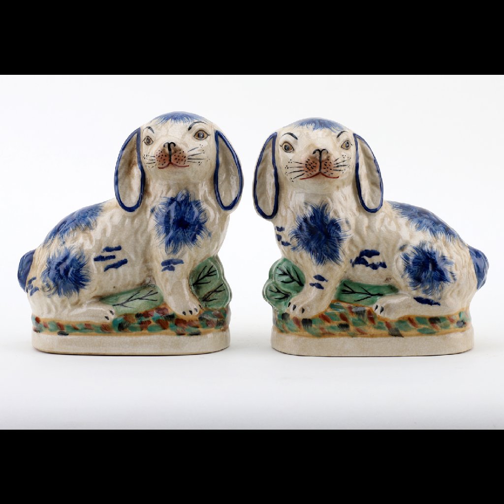Danny's Fine Porcelain Home Decor Danny's Fine Porcelain Small Staffordshire Bunny Hares- Blue - Pair