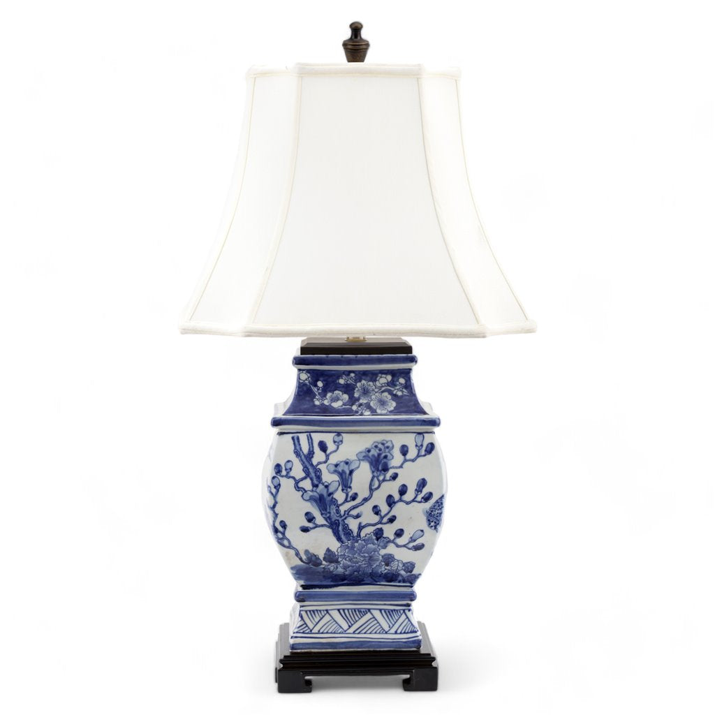 Danny's Fine Porcelain Lighting Danny's Fine Porcelain Sq Vase Lamp - Blue And White Bird (Shade: 122-15-Be) 50927-L