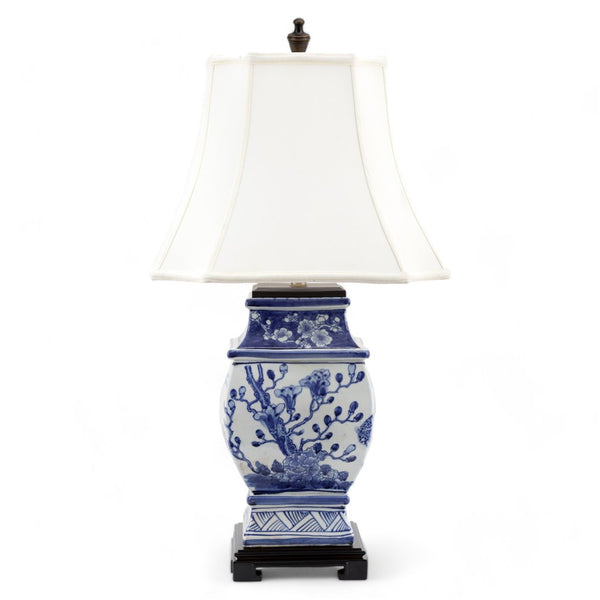 Danny's Fine Porcelain Lighting Danny's Fine Porcelain Sq Vase Lamp - Blue And White Bird (Shade: 122-15-Be) 50927-L