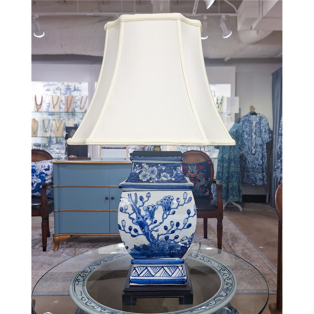 Danny's Fine Porcelain Lighting Danny's Fine Porcelain Sq Vase Lamp - Blue And White Bird (Shade: 122-15-Be) 50927-L