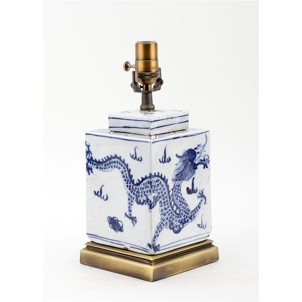 Danny's Fine Porcelain Lighting Danny's Fine Porcelain Square Lidded Jar Lamp - Dragon - Brass Base (122-13-Be) 50784-LG