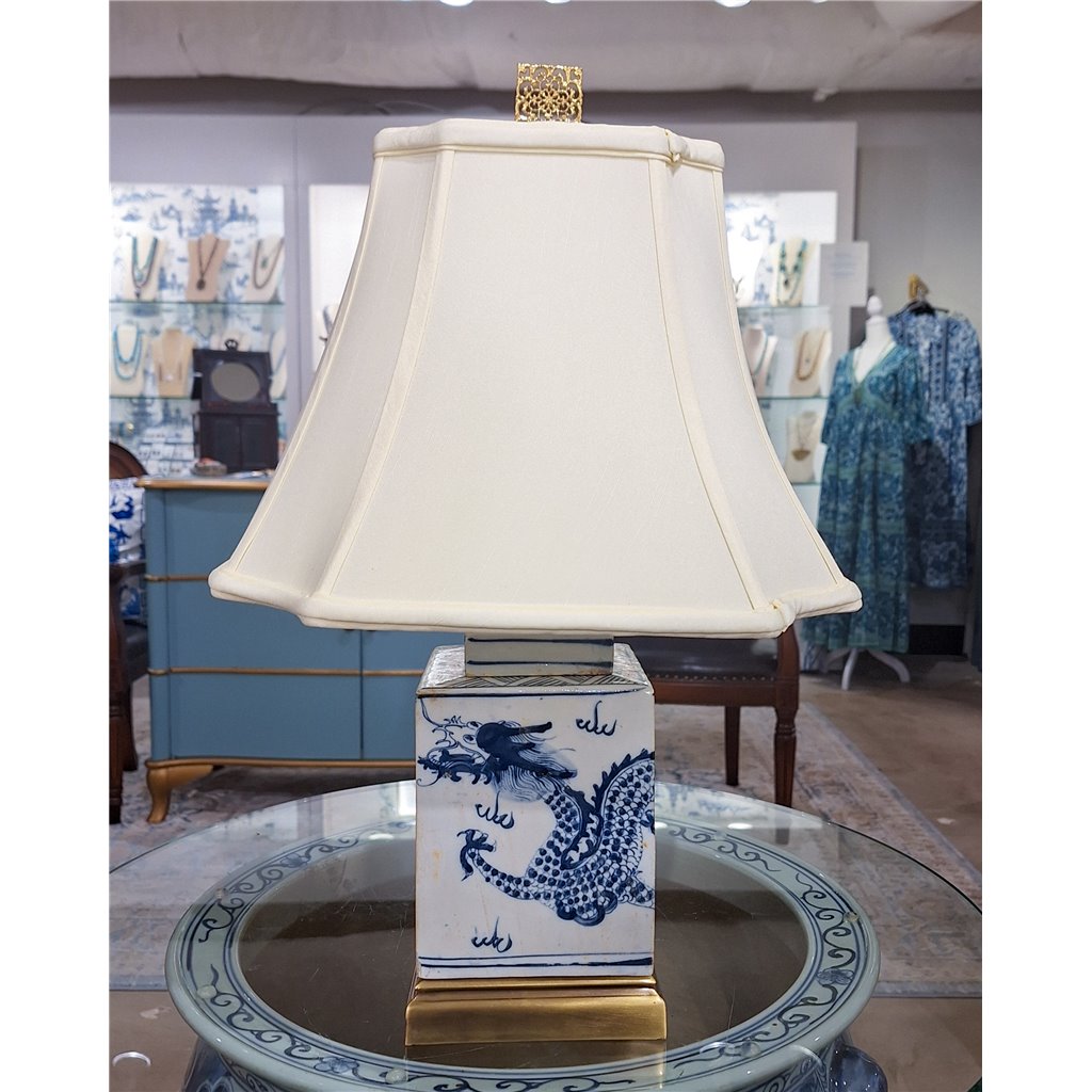 Danny's Fine Porcelain Lighting Danny's Fine Porcelain Square Lidded Jar Lamp - Dragon - Brass Base (122-13-Be) 50784-LG