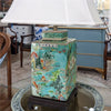 Danny's Fine Porcelain Lighting Danny's Fine Porcelain Square Lidded Jar Lamp Teal Green Scenery 51179-L