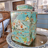 Danny's Fine Porcelain Home Decor Danny's Fine Porcelain Square Lidded Jar Teal Green Scenery 51179