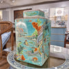 Danny's Fine Porcelain Home Decor Danny's Fine Porcelain Square Lidded Jar Teal Green Scenery 51179