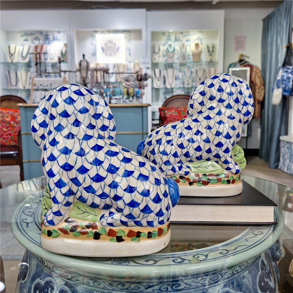 Danny's Fine Porcelain Home Decor Danny's Fine Porcelain Staffordshire Bunny Hares – Blue Fishnet (Pair)