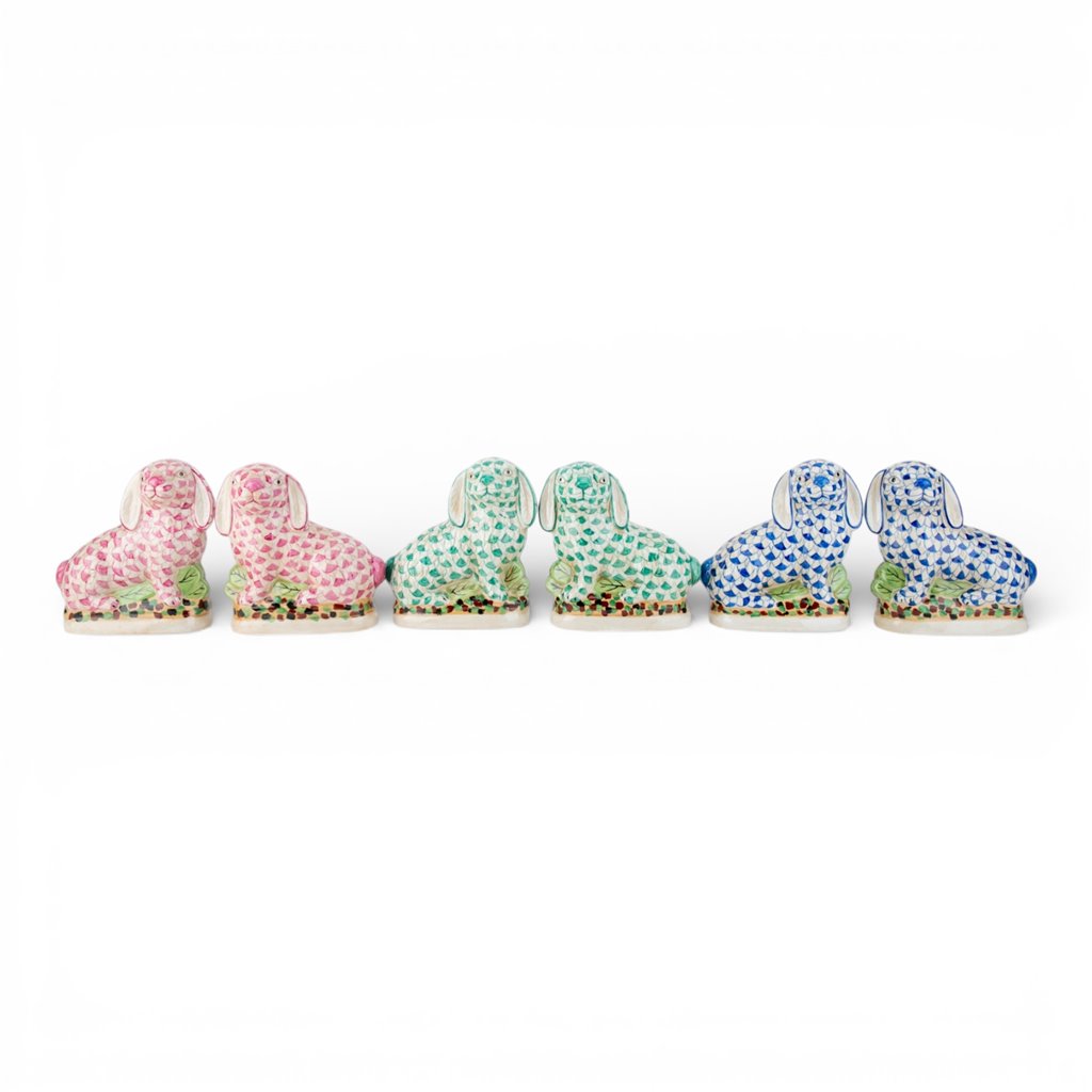 Danny's Fine Porcelain Home Decor Danny's Fine Porcelain Staffordshire Bunny Hares – Blue Fishnet (Pair)