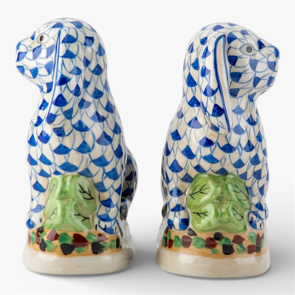 Danny's Fine Porcelain Home Decor Danny's Fine Porcelain Staffordshire Bunny Hares – Blue Fishnet (Pair)