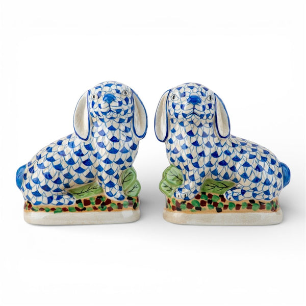 Danny's Fine Porcelain Home Decor Danny's Fine Porcelain Staffordshire Bunny Hares – Blue Fishnet (Pair)