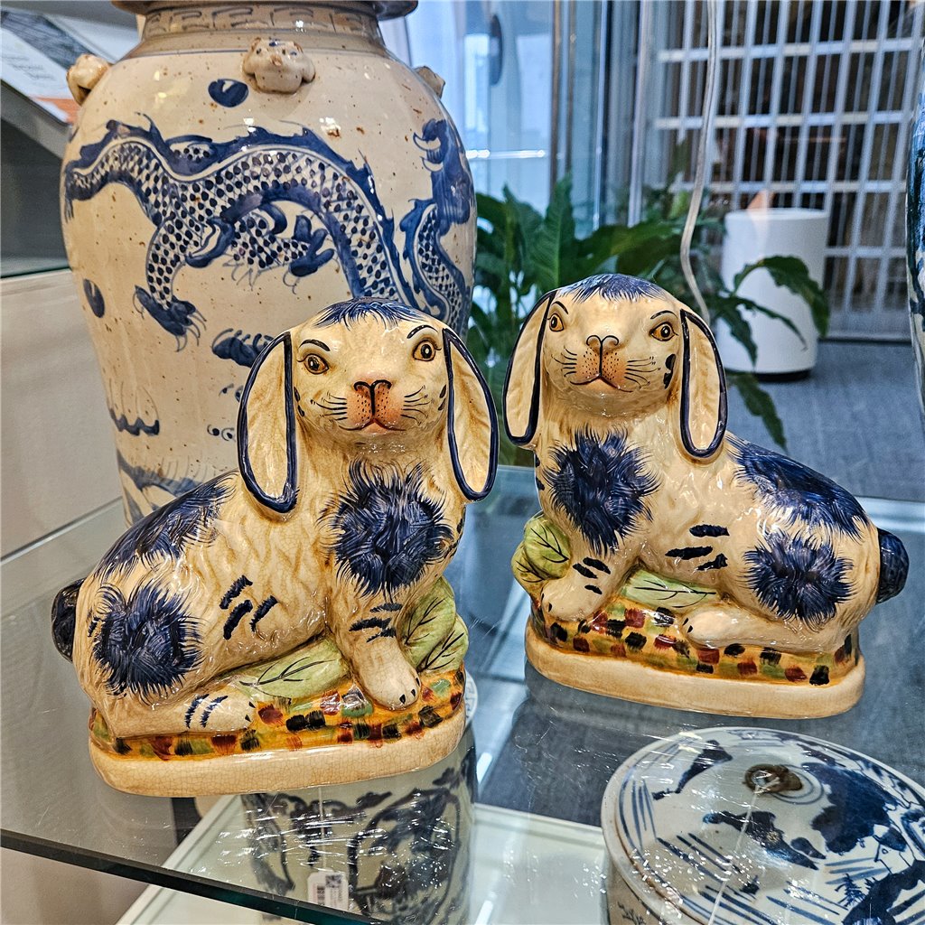 Danny's Fine Porcelain Home Decor Danny's Fine Porcelain Staffordshire Bunny Hares- Blue - Pair