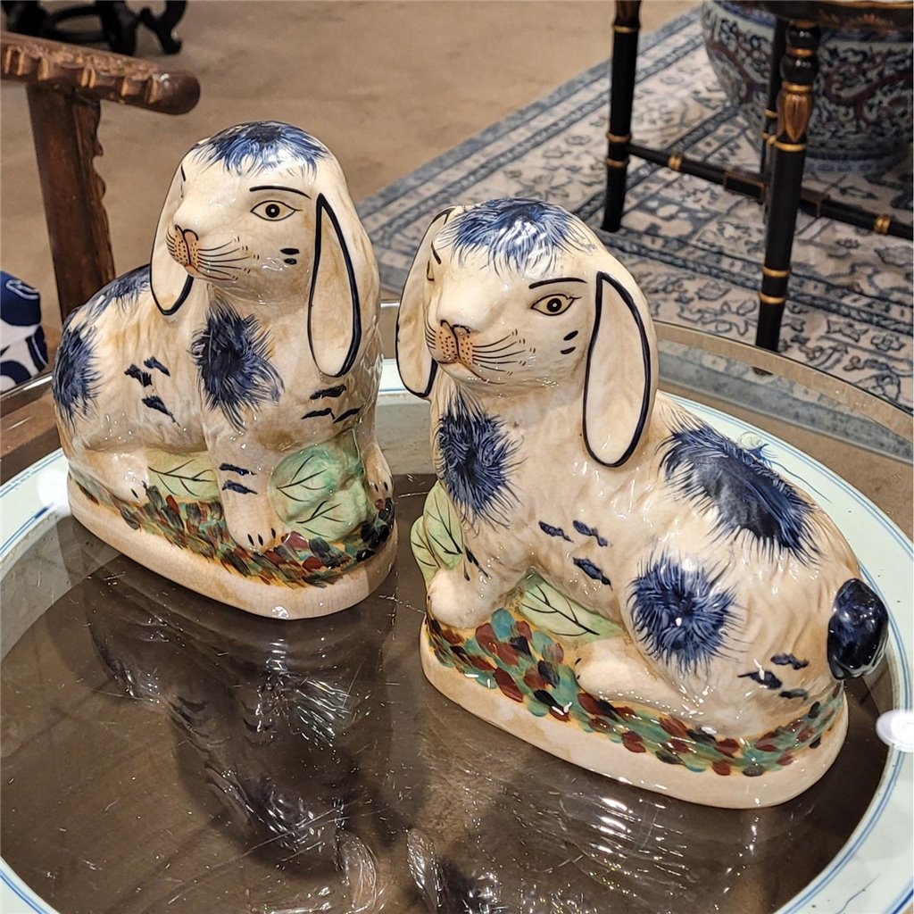 Danny's Fine Porcelain Home Decor Danny's Fine Porcelain Staffordshire Bunny Hares- Blue - Pair